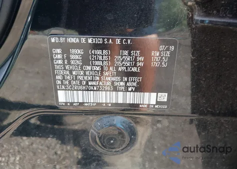 2019 Honda Hr-V Ex-L from USA, damaged, VIN 3CZRU6H70KM732963